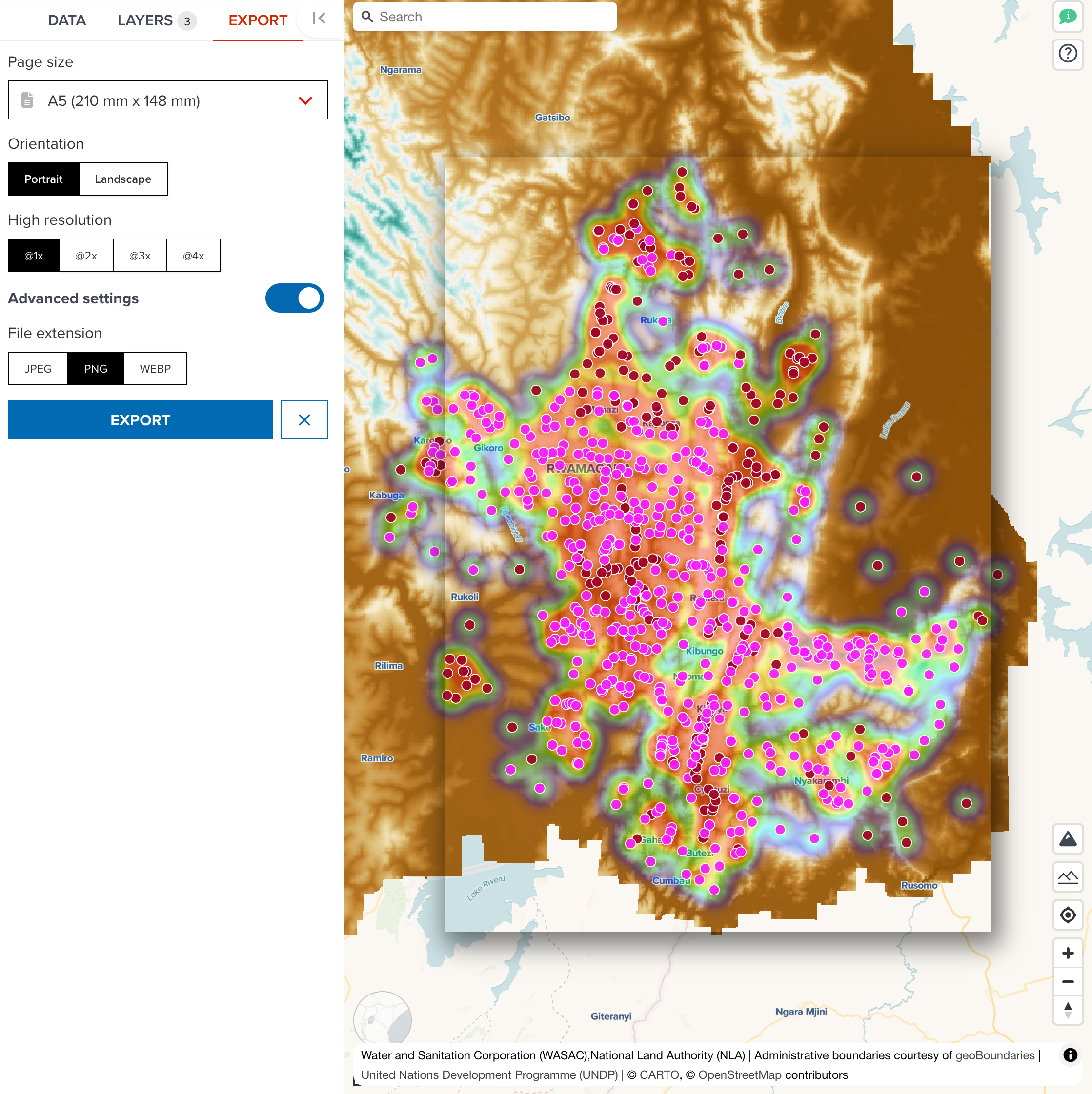 Map export control in GeoHub