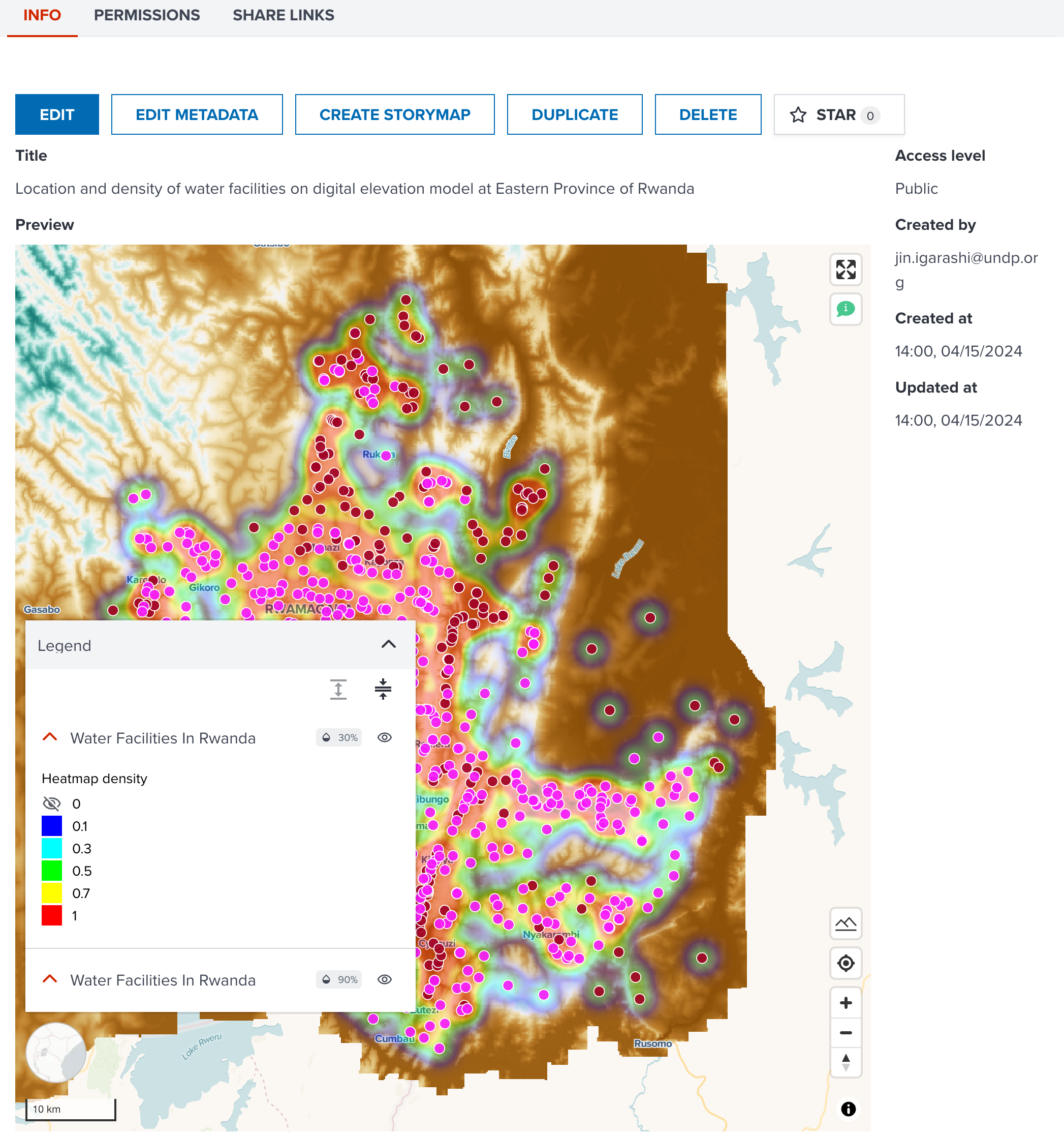 INFO tab layout for an example map