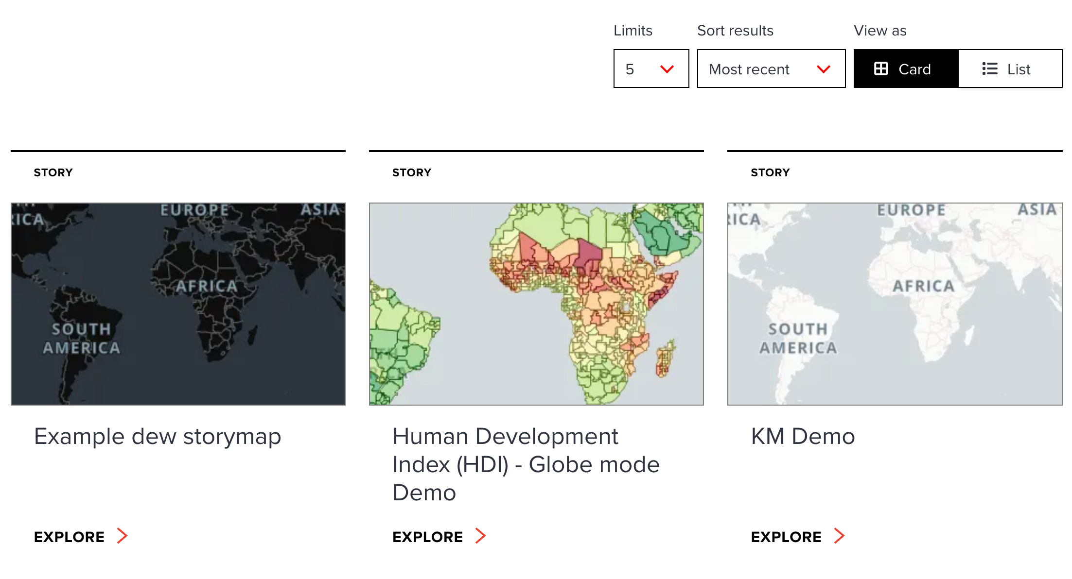 Card view of storymaps