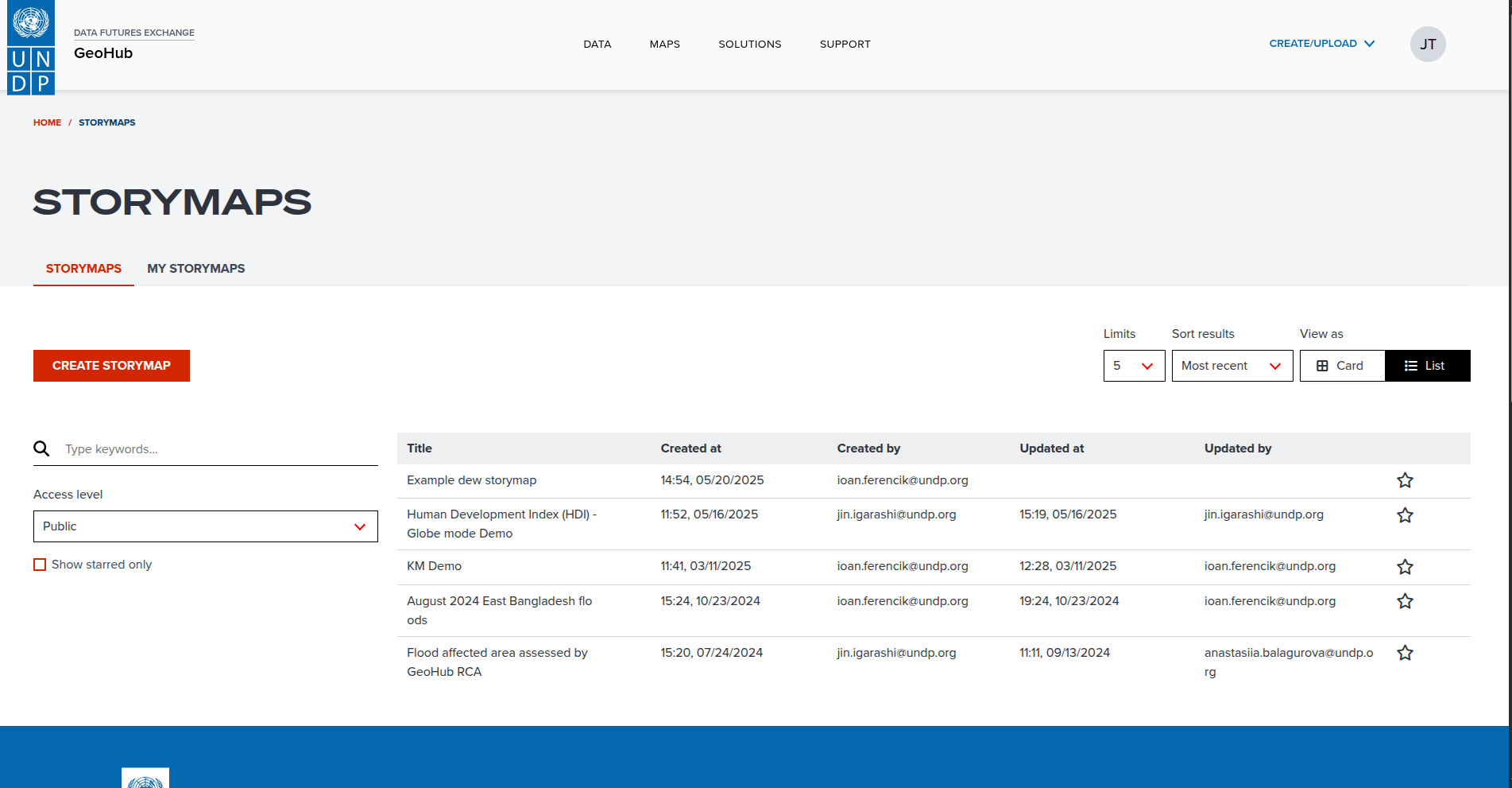 Create storymap from storymap search page