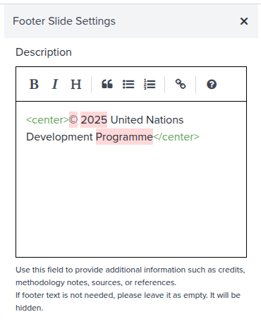 Footer Slide Settings Panel - Text