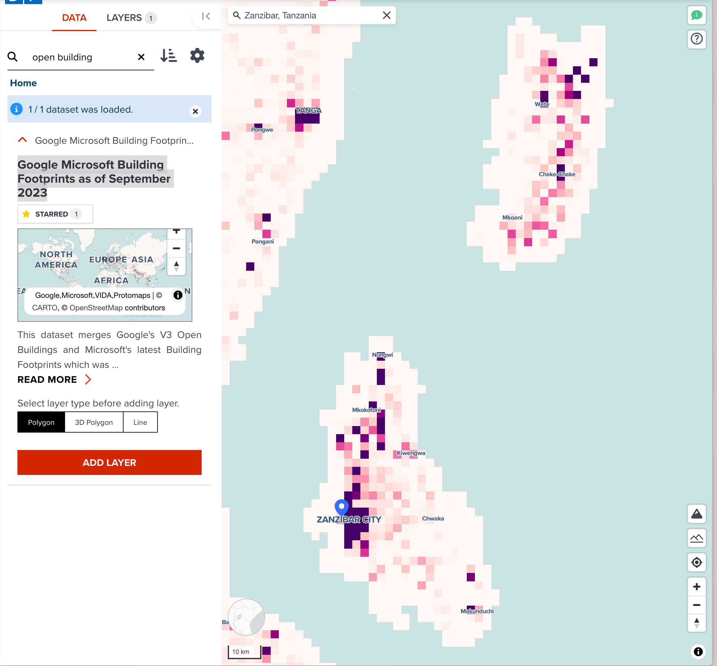 Open building data in data tab