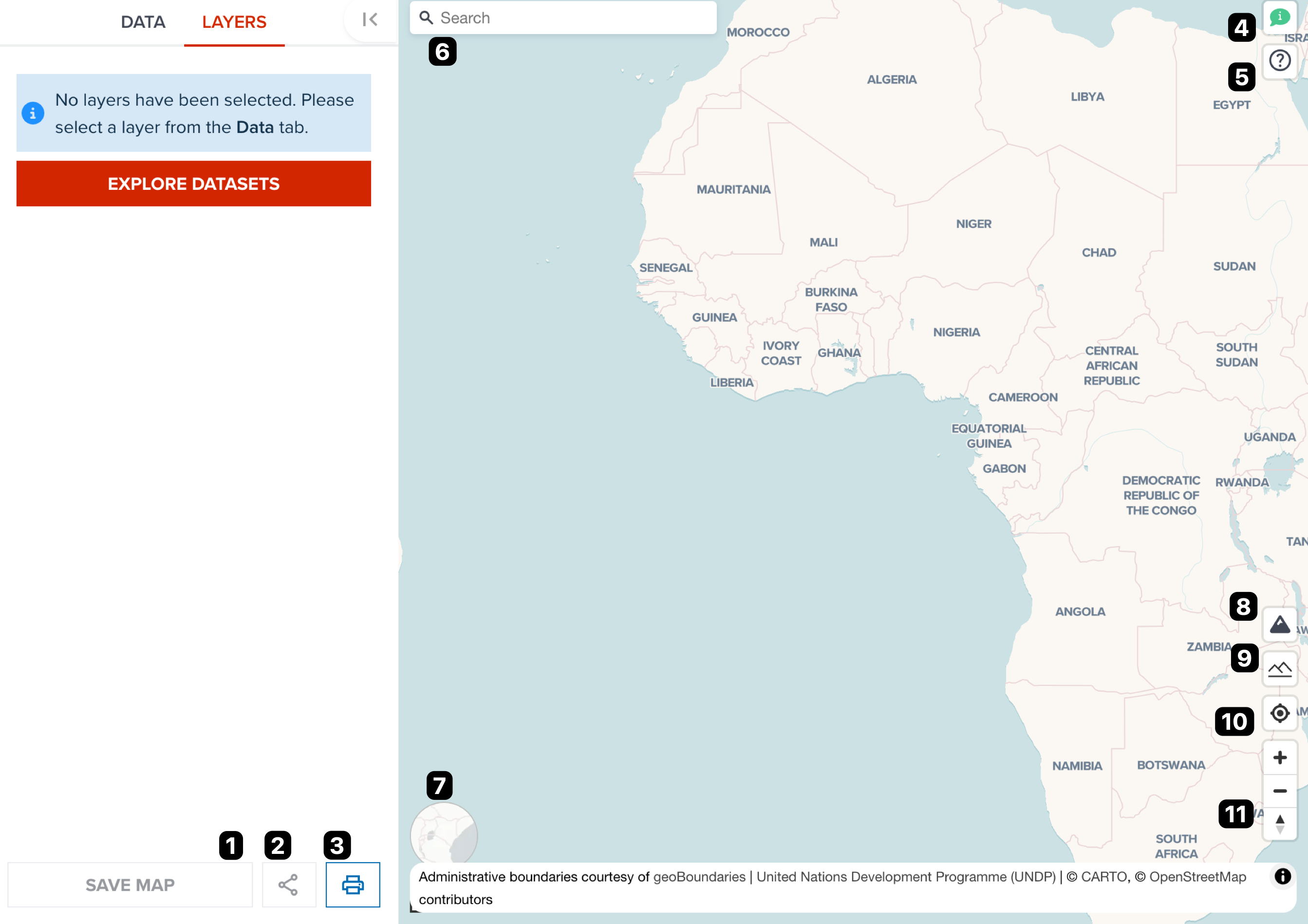 Overview of components on map